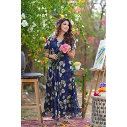 Women's Georgette Digital Floral Printed Gown Dress for Women (Gown Dress 35)