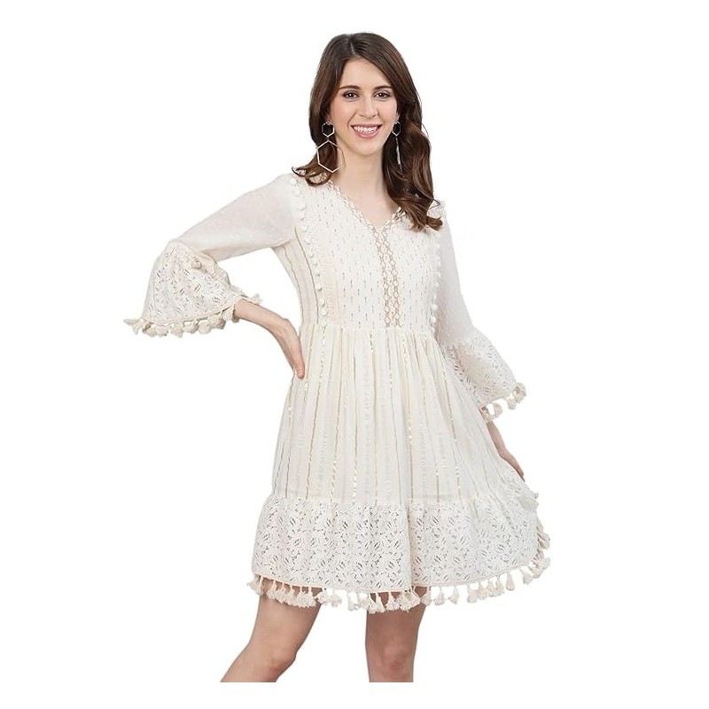 Women's Cotton Above Knee Length A-Line Indo Western Dress