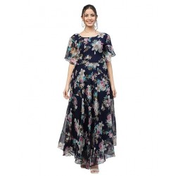 Women's Georgette Navy Blue Fit and Flare Dress | Dress for Women | One Piece Dress for Women