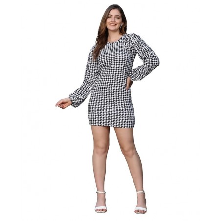 Women's Knitted Stretchable Soft Round Neck Full Sleeves Midi Bodycon Casual Western Dress for Women