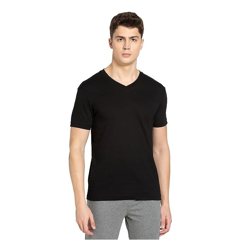 Men's Super Combed Cotton Rich Solid V Neck Half Sleeve T-Shirt
